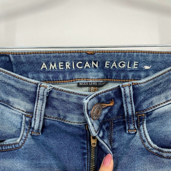 American Eagle Hi-Rise Jegging Jeans Womens Size 2 Stretch Distressed Denim Blue - Picture 4 of 12